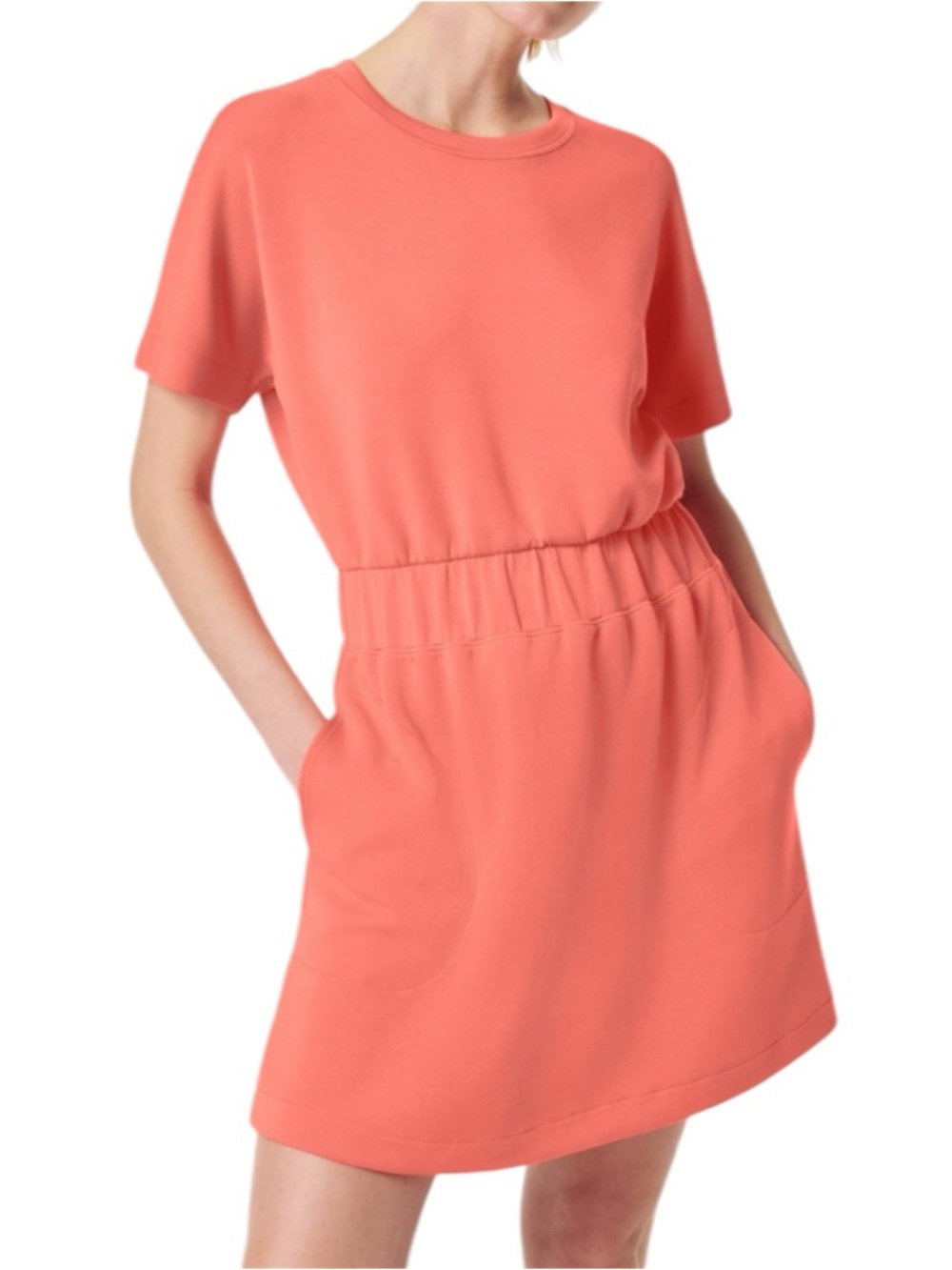 SPANX Cream Orange Cinched Waist Pocket Relaxed Crewneck Tee Dress